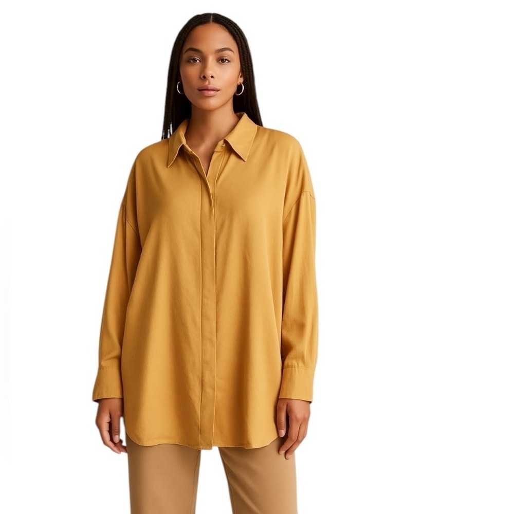 ASOS - NWT Oversized Boho Floaty Button-Down Shirt in Golden Mustard Sz 14